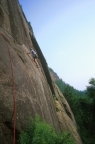 Making the traverse on the first pitch of Son of Slime