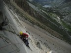 Nearing the top of P3, Lake Sabrina in the background