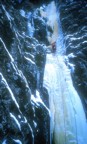 Jim just before the crux of Eveil Des Sens in early season; this was the first climb done in the Ice Palace area