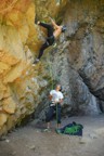 Steep climbing in a cave�a good choice because it was raining