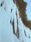 Chris on the steep ice column on the second ascent